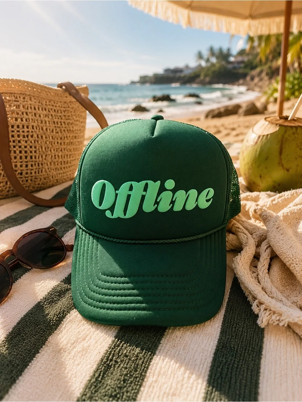 OFFLINE Green Women’s Trucker Hat Bubble Lettering {Aerie-Vibes}